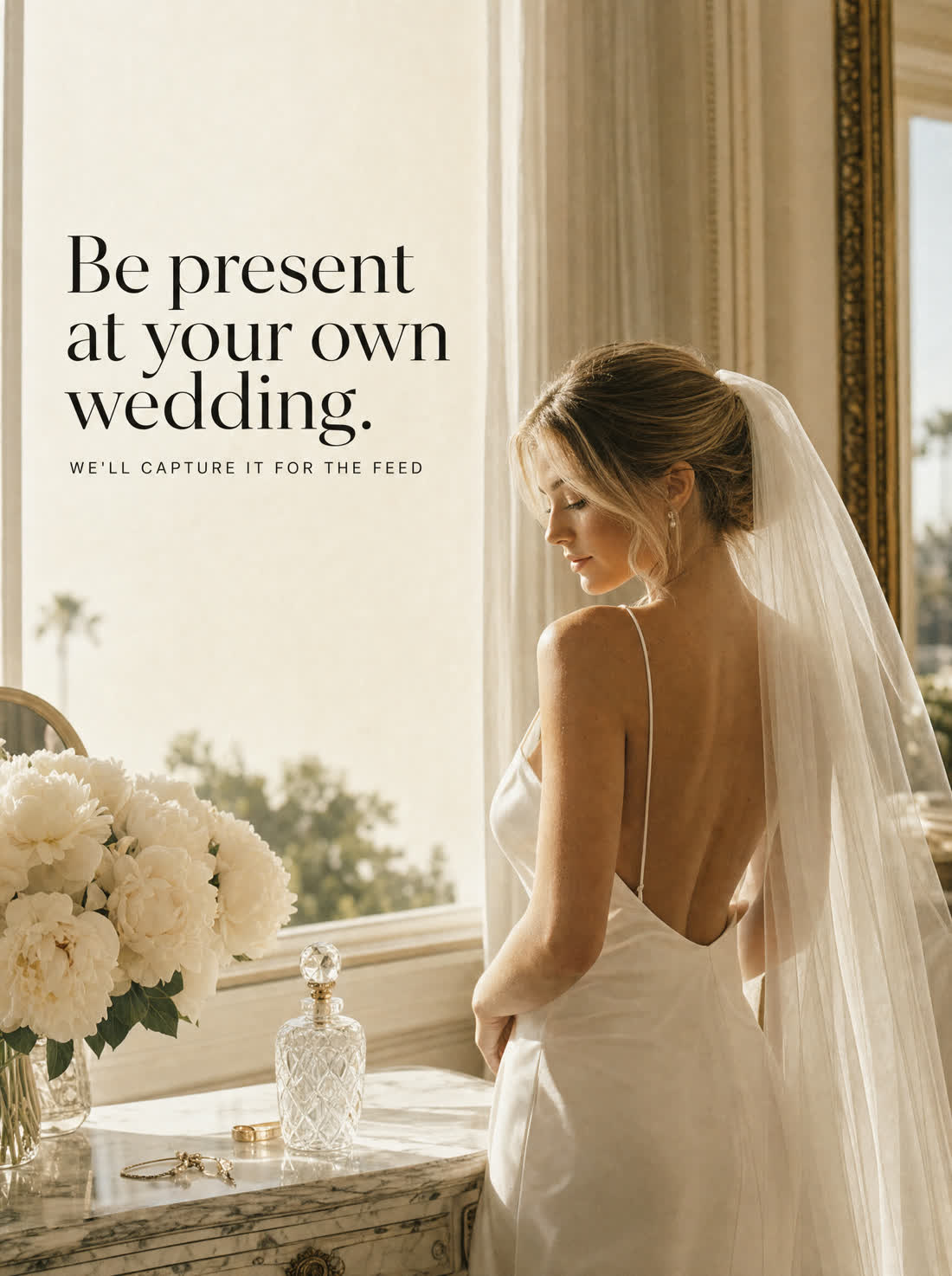 Bride getting ready, captured in soft window light