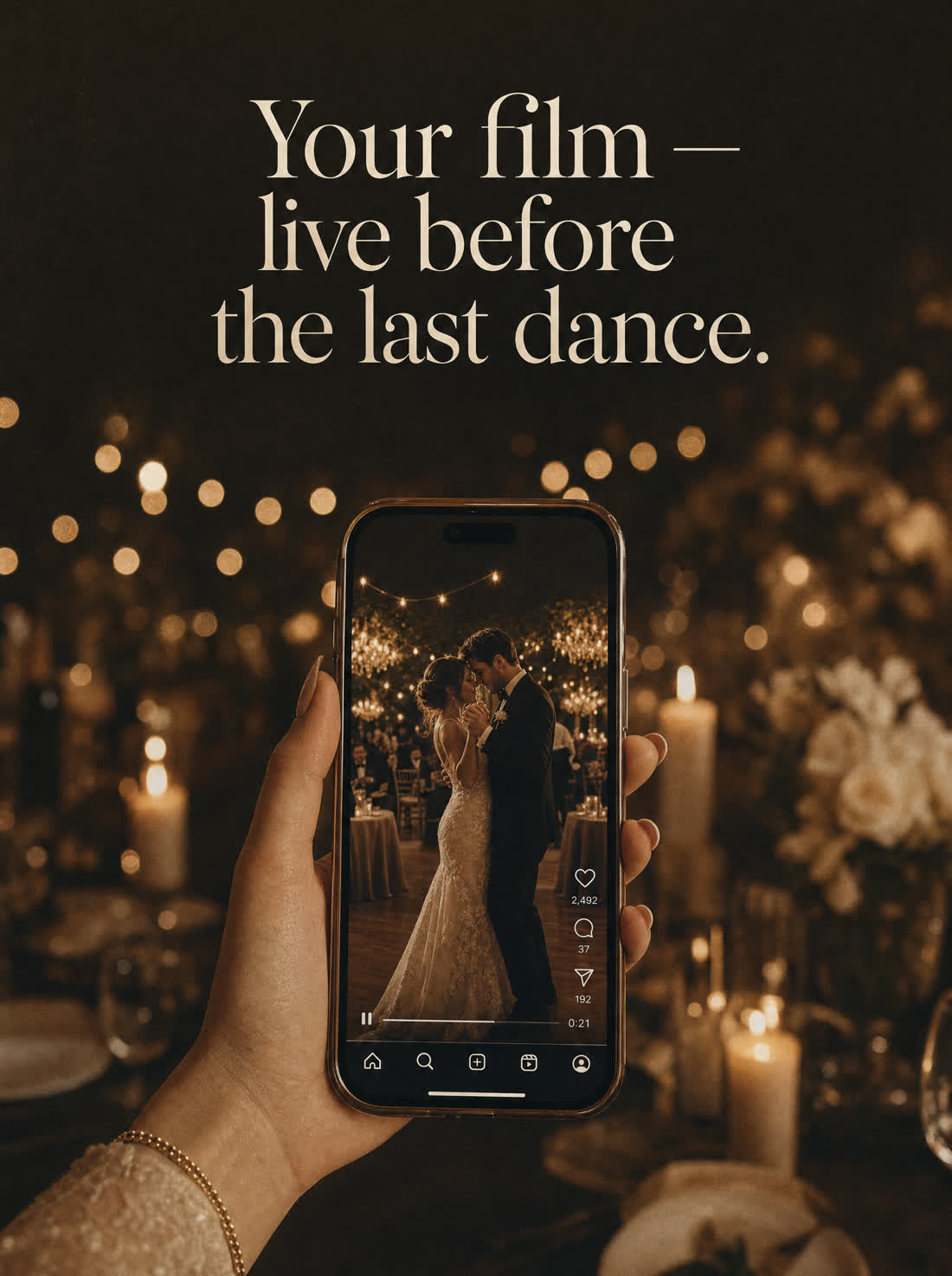 Same-day wedding reel being edited on a phone